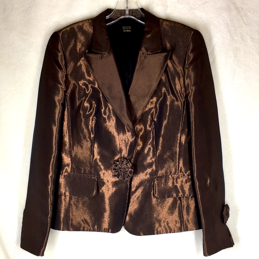 New 40 Escada Jacket Blazer Bronze Brown Shiny 10 Evening